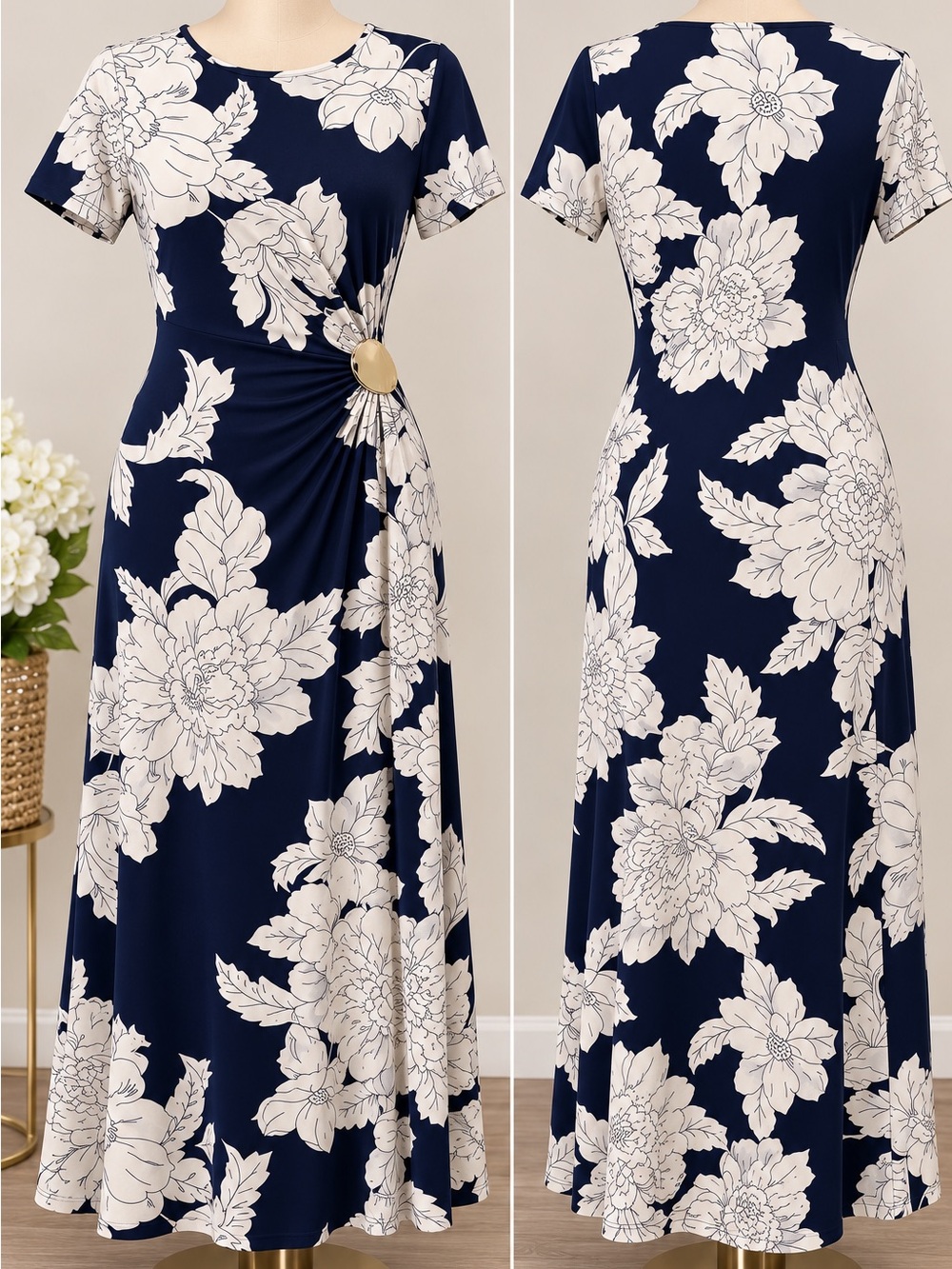 Harlow Navy and Ivory Floral Maxi Dress